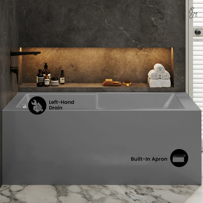 Voltaire 60 x 32 Left Drain Soaking Alcove Corner Apron Bathtub in Glossy Gray