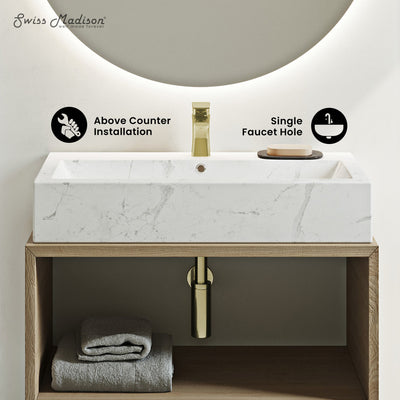 Voltaire Wide Rectangle Vessel Sink in Static Marble