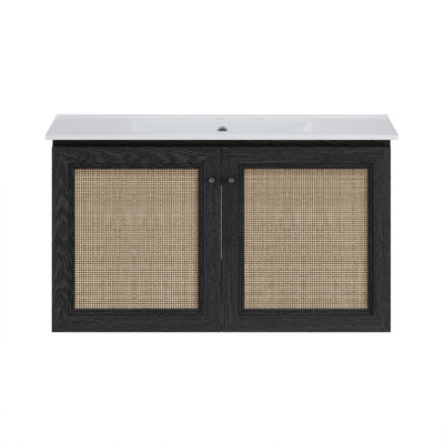 Classe 36" Wall-Mounted Bathroom Vanity in Black Oak with Widespread Faucet Holes Vanity Top