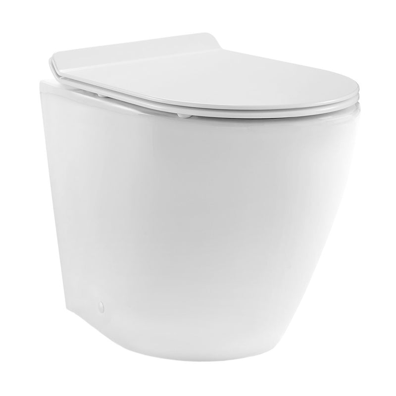 St. Tropez Back-to-Wall Toilet Bundle 0.8/1.6 GPF Dual Flush in Glossy White with Brass Flush Plate