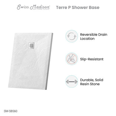 Terre P Series 48" x 36" Reversible Drain Shower Base