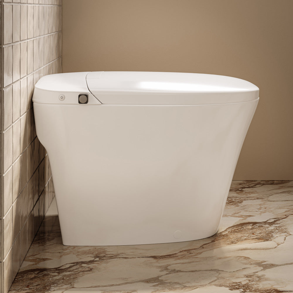 Hugo U Power Flush Tankless Toilet 10" Rough-in 1 GPF Non-Electric ADA Toilet with Integrated Tank and Manual Bidet in Glossy White