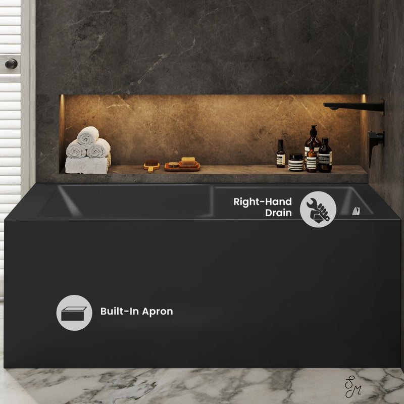 Claire 60 x 32 Right Drain Soaking Alcove Corner Apron Bathtub in Glossy Black
