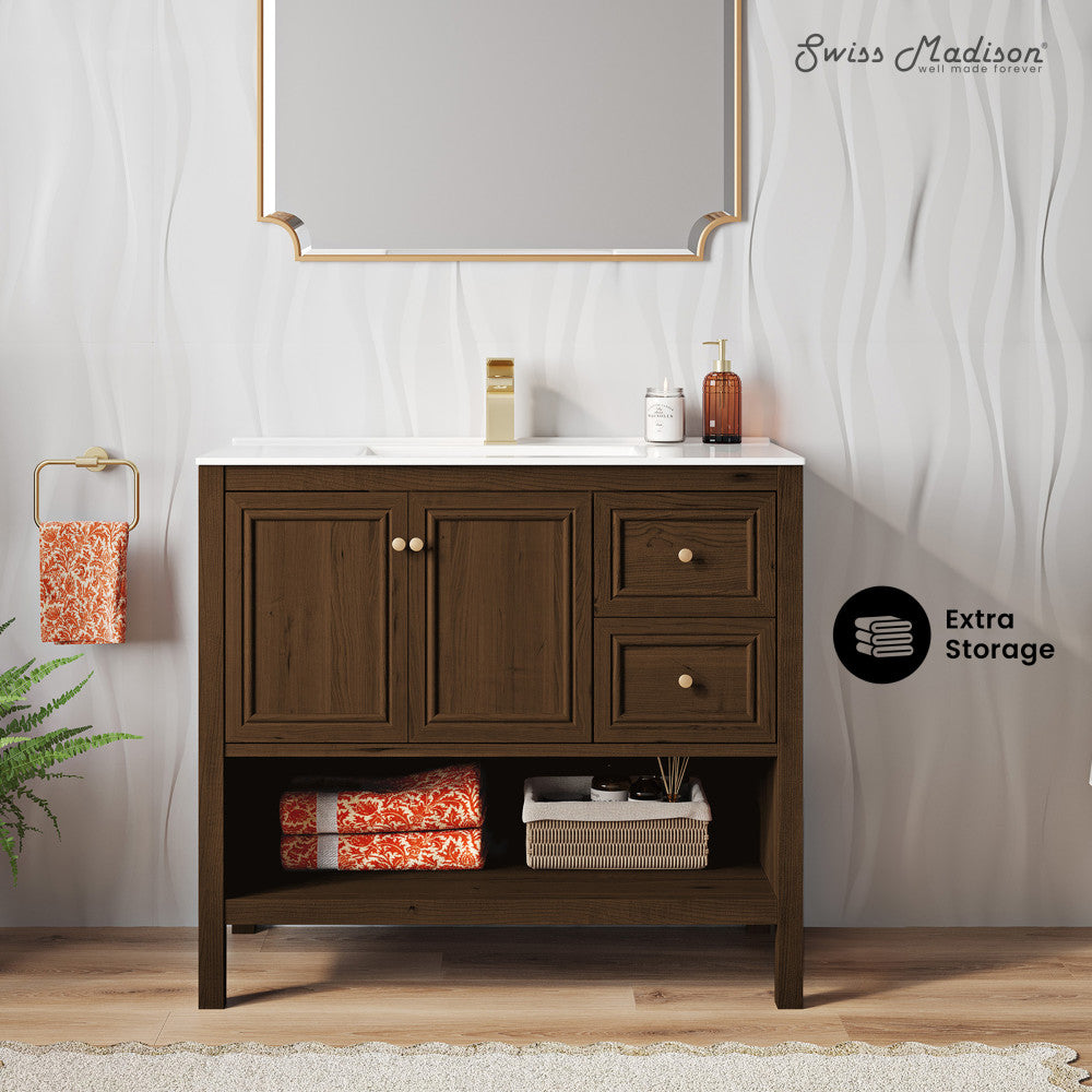 Chateau 36" Freestanding Bathroom Vanity in Brown Oak with Sink Top