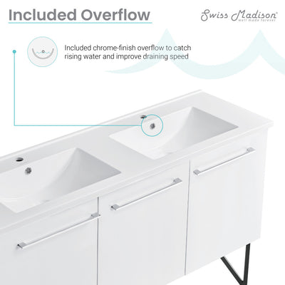 Annecy 60" Freestanding Bathroom Vanity in White with Sink Top