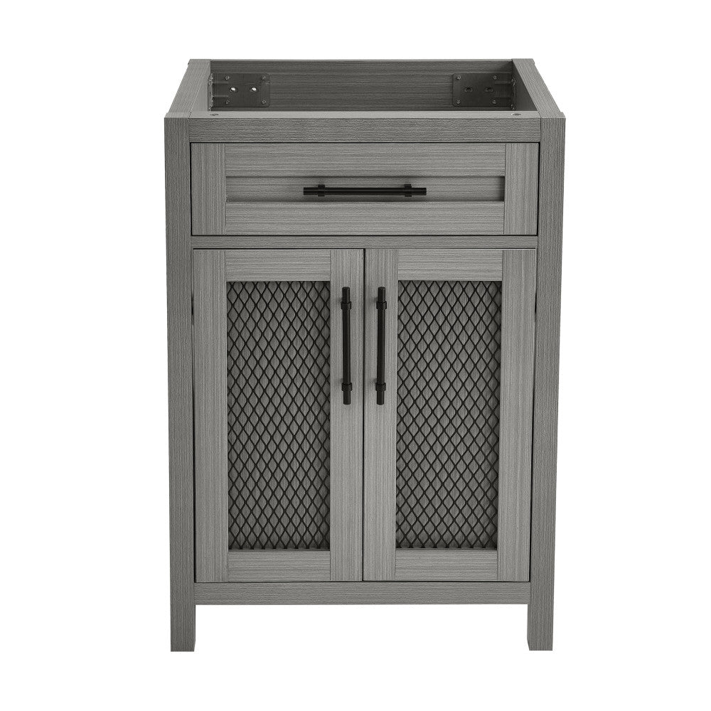24-inch freestanding bathroom vanity in carbon gray, soft-close doors, single sink design.