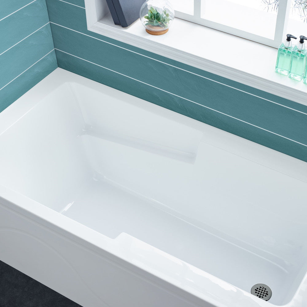 Apron front alcove bathtub 60x30 inch with right-hand drain, white acrylic finish.