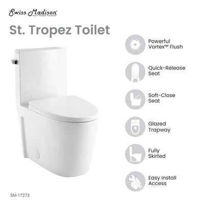 St. Tropez One-Piece Elongated Toilet Left Side Flush, 10" Rough-In 1.28 gpf