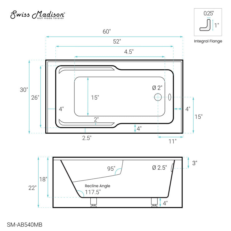 Voltaire 60" x 30" Right-Hand Drain Alcove Bathtub with Apron in Matte Black