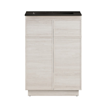 St. Tropez 24" Freestanding Bathroom Vanity in White Oak with Black 3-Hole Widespread Sink Top