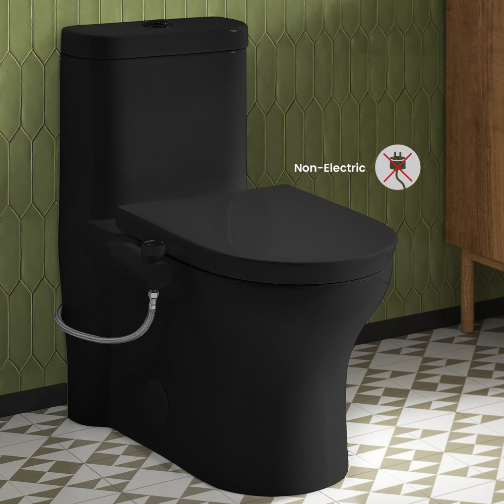 Aqua Non-Electric Bidet Toilet Attachment in Glossy Black with Black Knob
