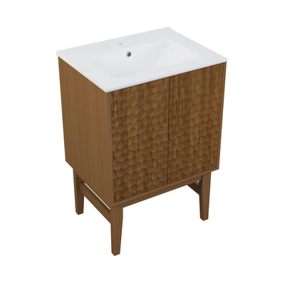 Bosse 24" Freestanding Bathroom Vanity in Brown Oak with Sink Top