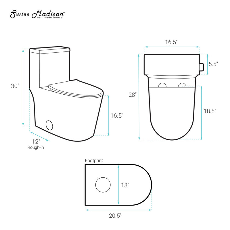 Dreux One-Piece 12" Rough-in 1.28 GPF Right Flush Elongated Toilet in Glossy White