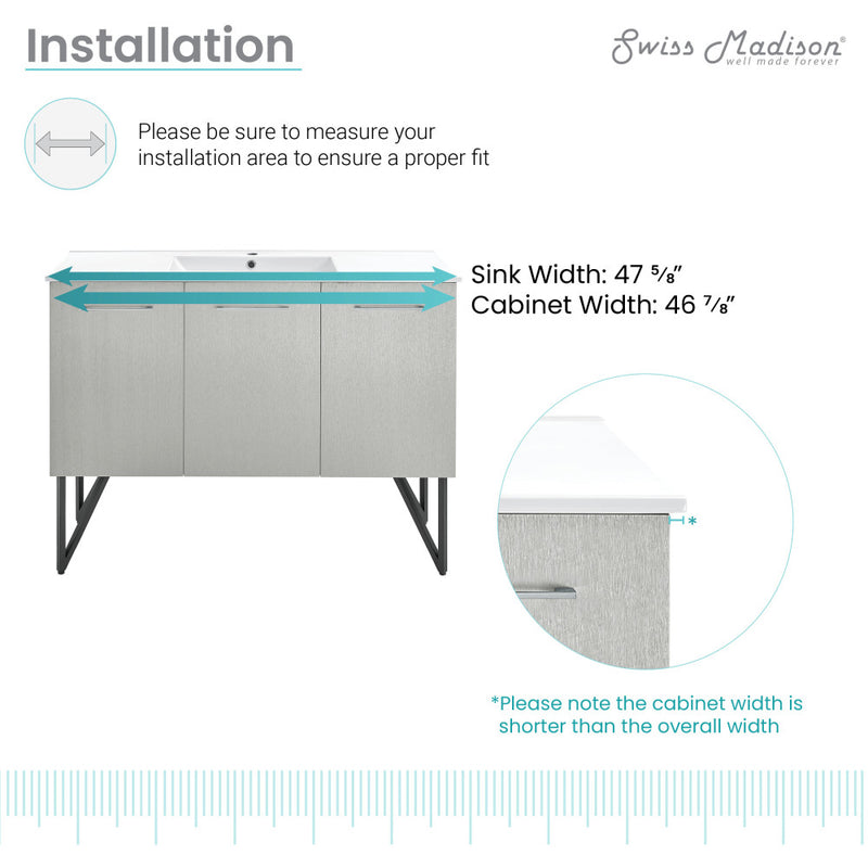 Annecy 48" Freestanding Bathroom Vanity in Gray with Sink Top