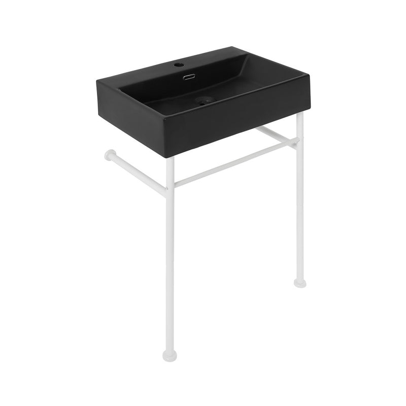 Claire 24 Ceramic Console Sink Matte Black Basin Matte White Legs