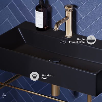 Claire 30 Ceramic Console Sink Matte Black Basin Gold Legs