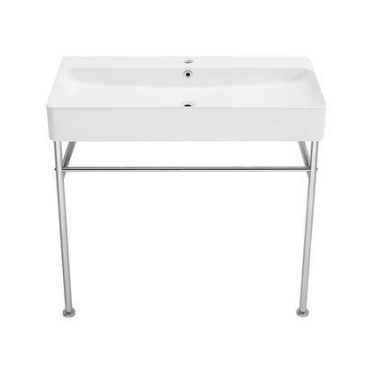 Carre 36 Ceramic Console Sink White Basin Chrome Legs