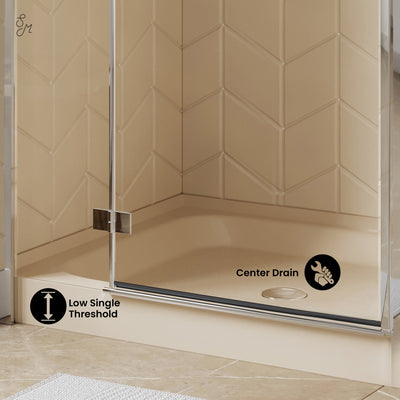 Voltaire 36" x 36" Single-Threshold, Center Drain, Shower Base in Biscuit