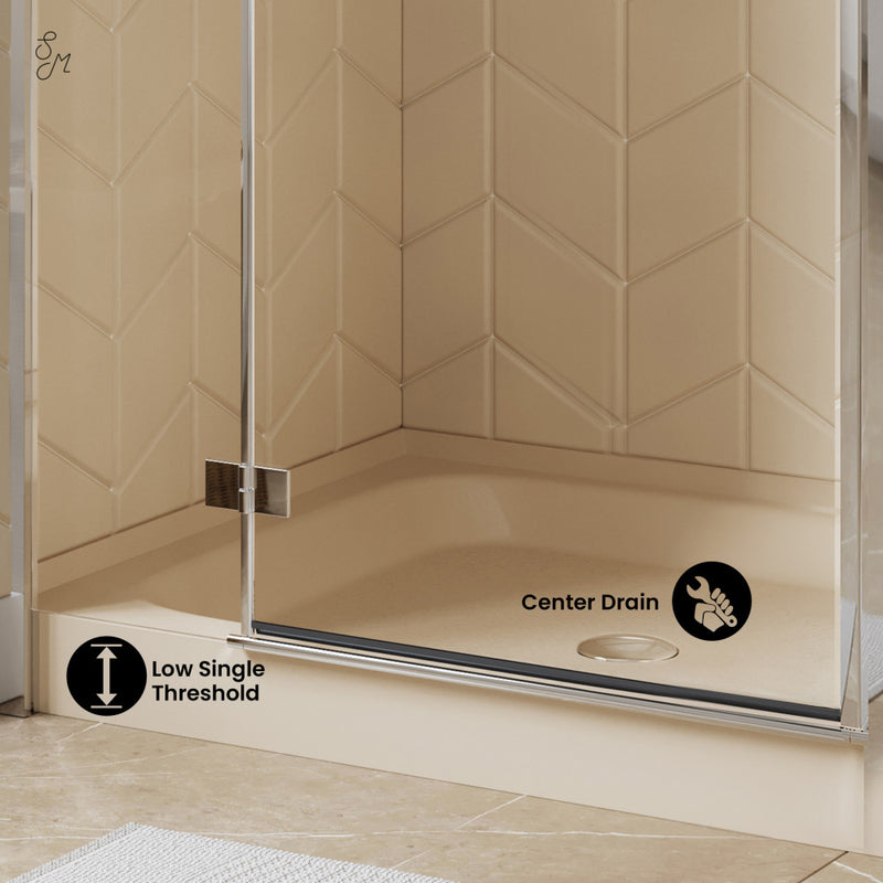 Voltaire 36" x 36" Single-Threshold, Center Drain, Shower Base in Biscuit