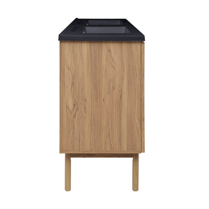 Classe 60" Freestanding Bathroom Vanity in Golden Oak with Black 3-Hole Widespread Double Basin Sink Top