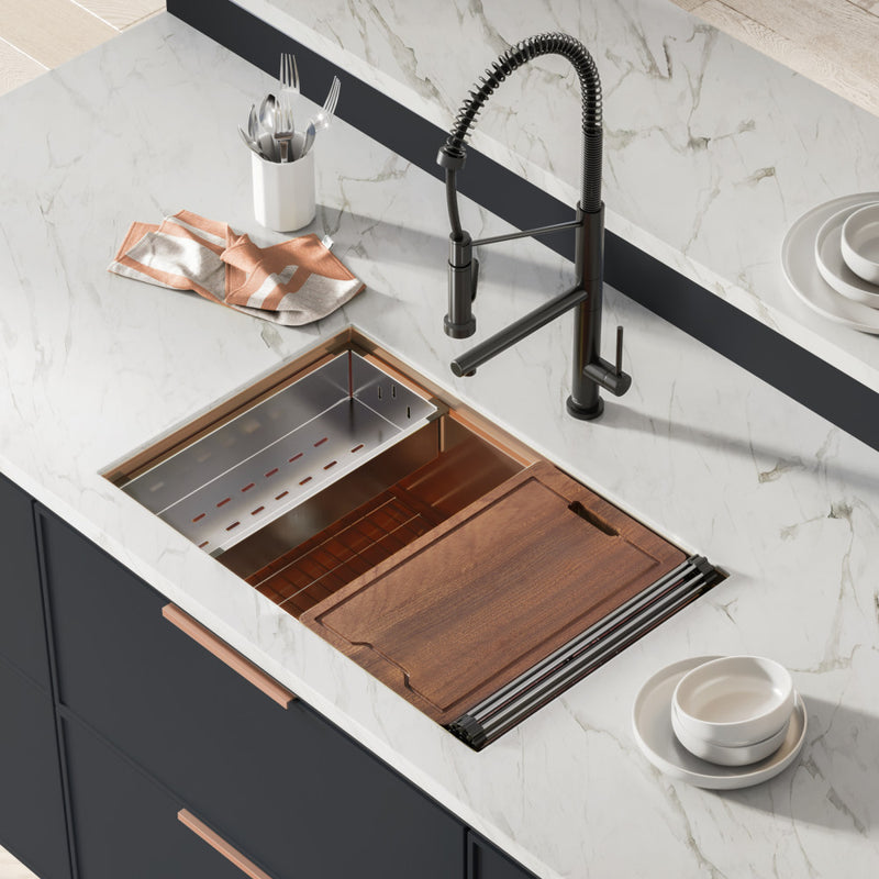 Tourner 30 x 19 Stainless Steel, Single Basin, Undermount Kitchen Workstation Sink in Rose Gold