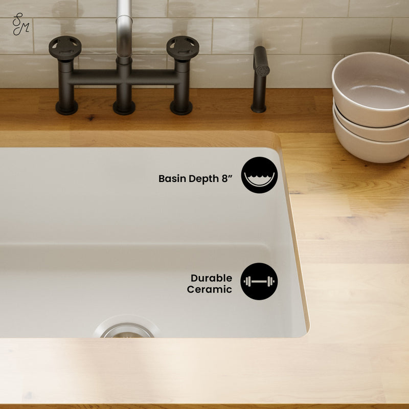Rochelle 24 x 18 ceramic single basin, drop-in/undermount kitchen sink