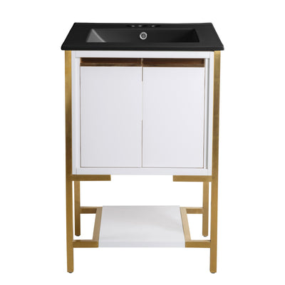 Marseille 24 in. White Bathroom Vanity With Black, 3-Hole Ceramic Sink Top