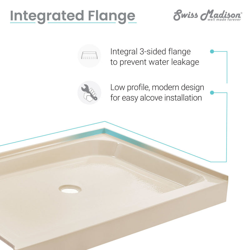 Voltaire 60" x 32" Single-Threshold, Left-Hand Drain, Shower Base in Biscuit
