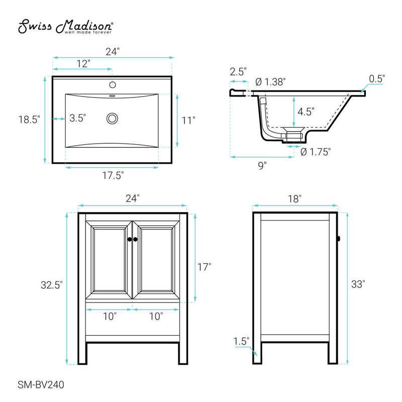 Château 24" Freestanding Bathroom Vanity in Golden Oak with Sink Top