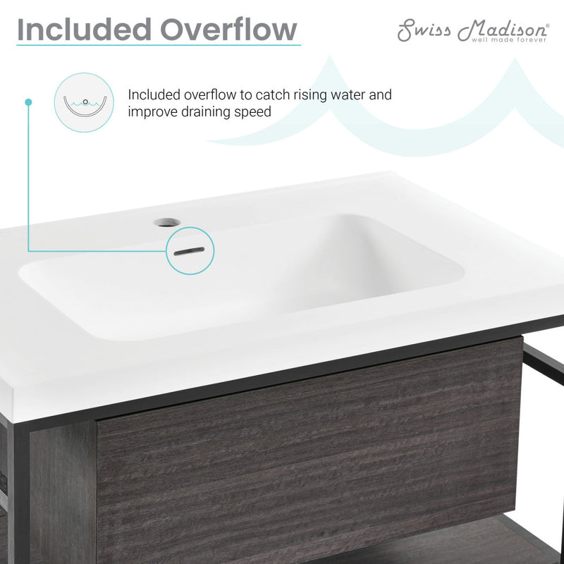 Claire 30" Wall-Mounted Bathroom Vanity in Black Oak with Sink Top