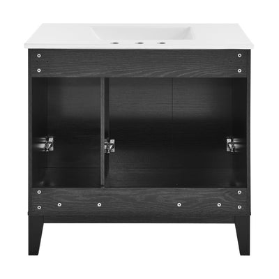 Cascade 36 in. Black Oak Bathroom Vanity With White, 3-Hole Ceramic Sink Top