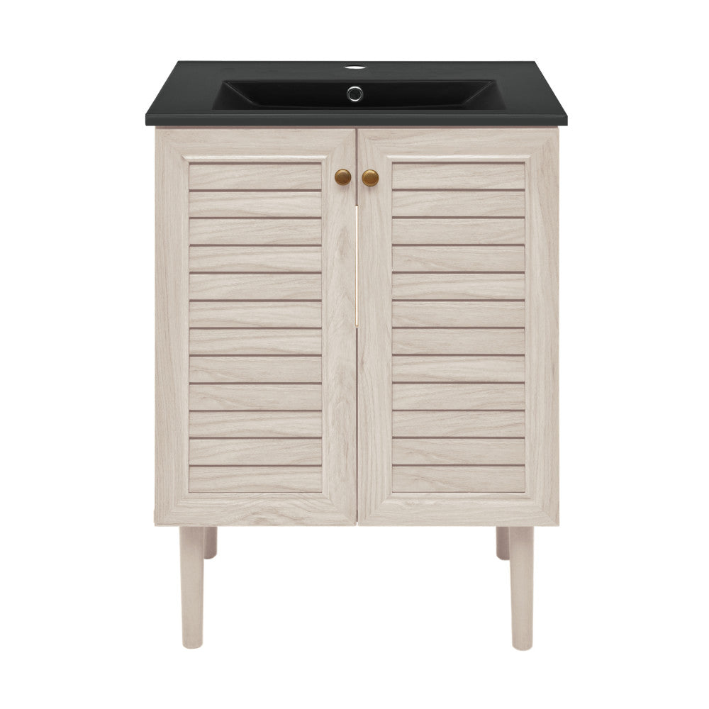 Bron 24" Freestanding Bathroom Vanity in White Oak with Black Sink Top