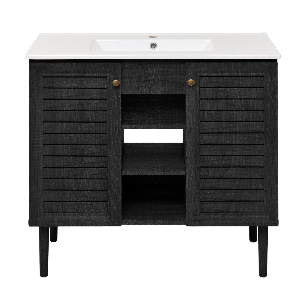 Bron 36" Freestanding Bathroom Vanity in Black Oak with Sink Top
