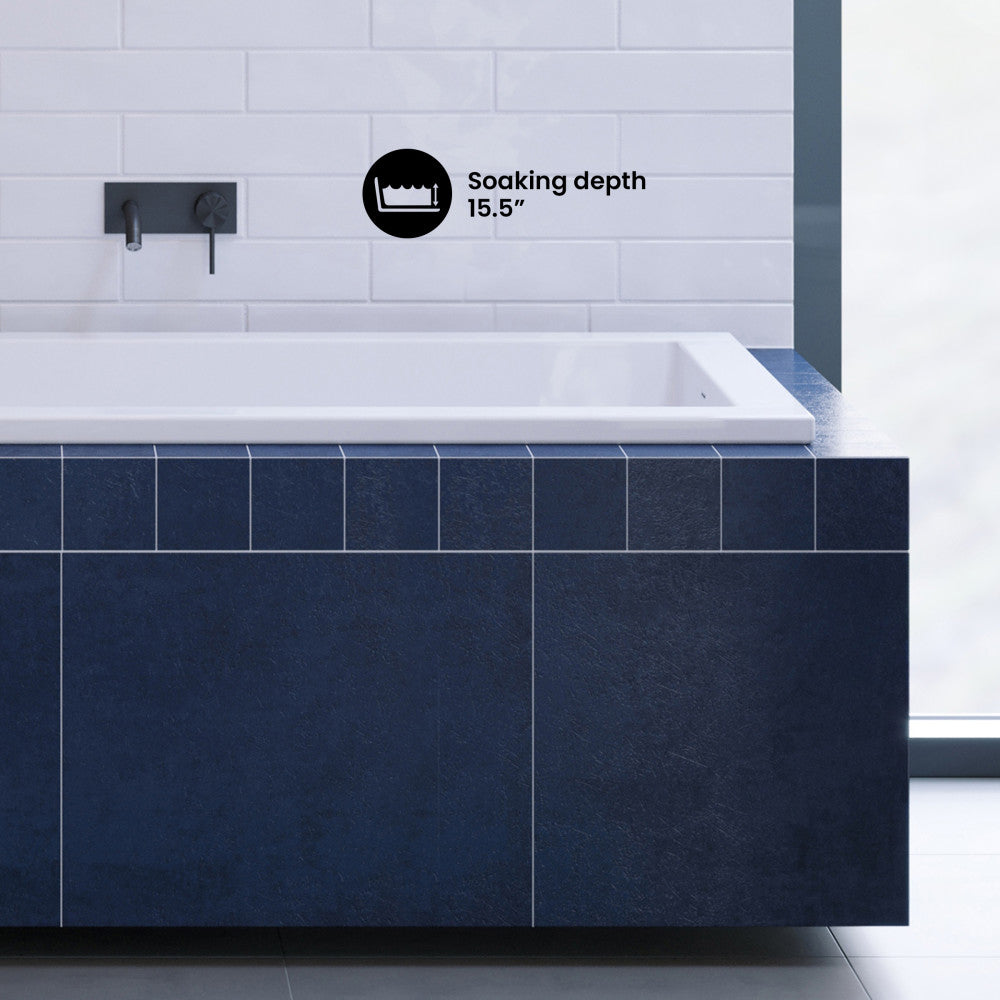 Voltaire 60 x 36 Reversible Drain Soaking Drop-in Bathtub in Glossy White with Integrated Overflow, Drain Included