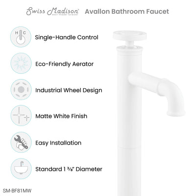 Avallon Single Hole, Single-Handle Wheel, High Arc Bathroom Faucet in Matte White