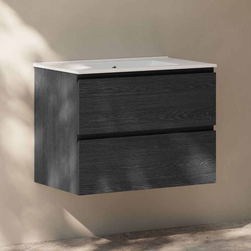 Liberte 30" Wall-Mounted Bathroom Vanity in Black Oak with Sink Top