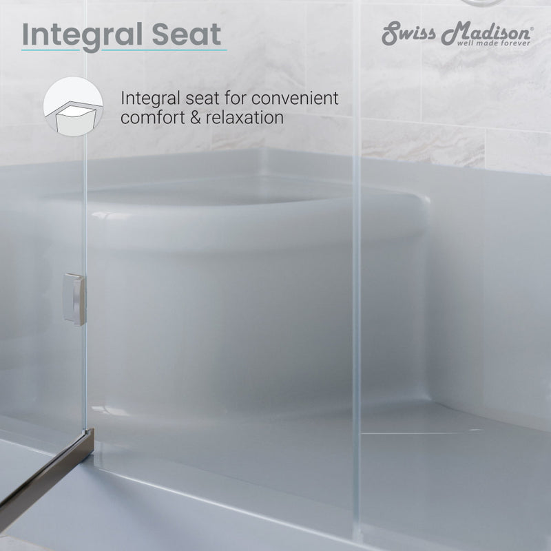 Aquatique 60" x 32" Single Threshold Shower Base With Right Hand Drain and Integral Left Hand Seat in Grey