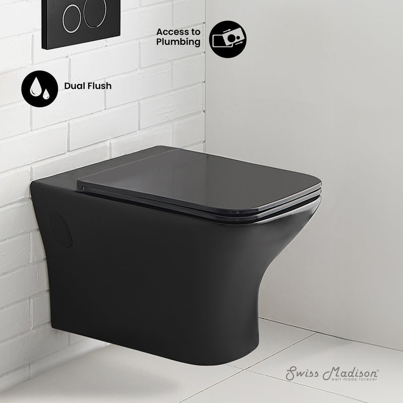 Carre Wall-Hung Elongated Toilet Bowl in Matte Black