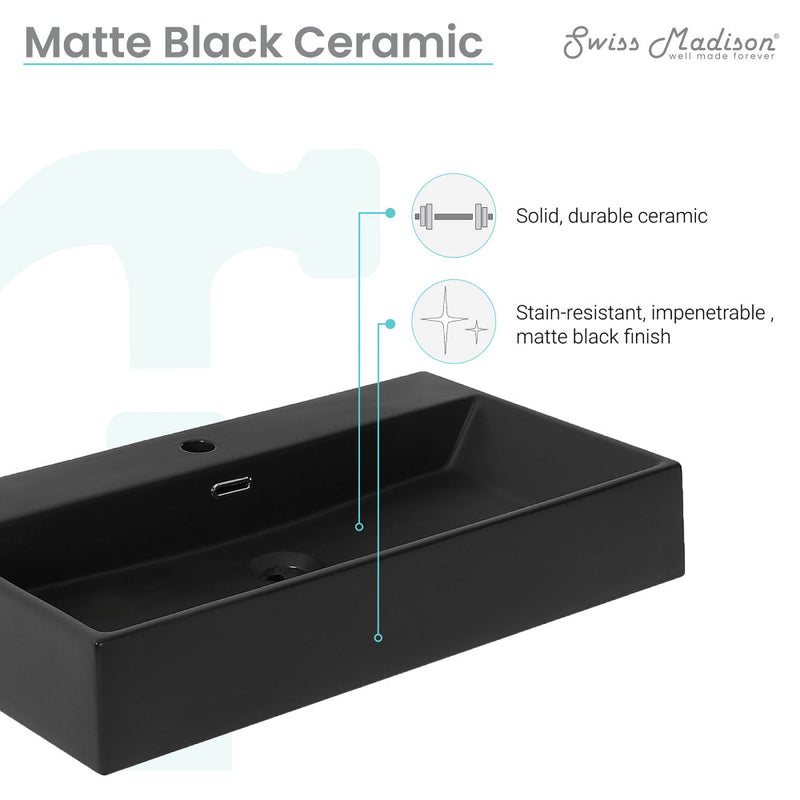 Claire 30” Rectangle Wall-Mount Bathroom Sink in Matte Black – Swiss ...