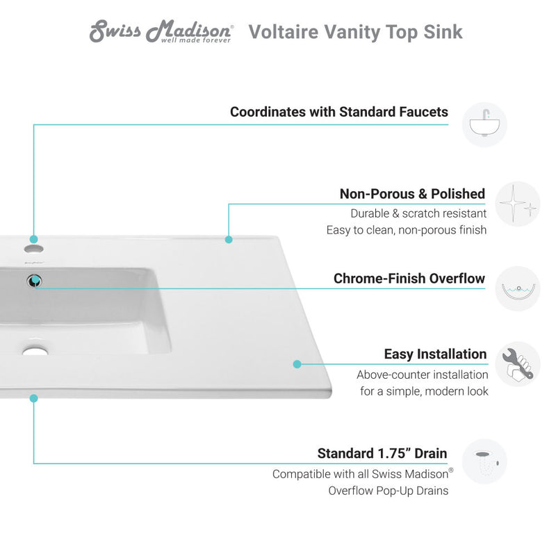 Voltaire 37 Vanity Top Sink with Single Faucet Hole