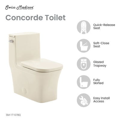 Concorde One Piece Square Left Side Flush Handle Toilet 1.28 gpf in Bisque
