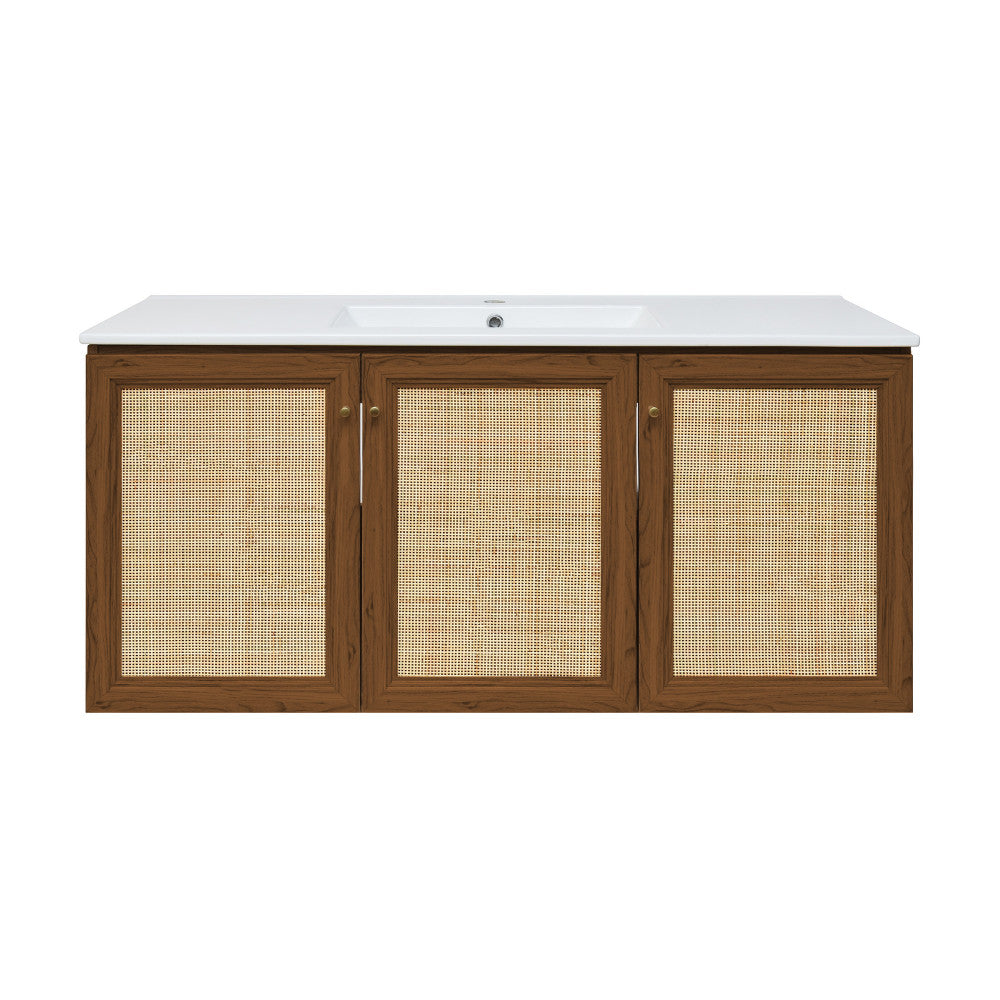 Classe 48" Wall-Mounted Bathroom Vanity in Brown Oak