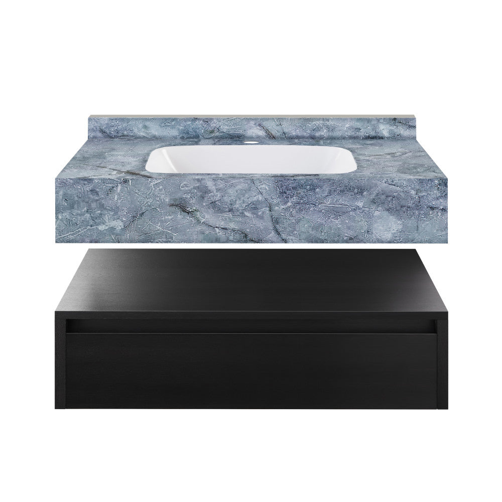 Avancer 36" Wall-Mounted Bathroom Vanity in Black Oak with Blue Celeste Sink Top
