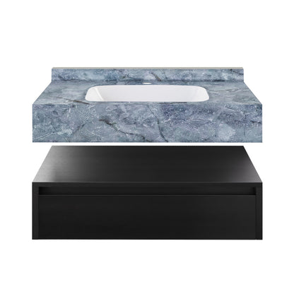 Avancer 36" Wall-Mounted Bathroom Vanity in Black Oak with Blue Celeste Sink Top