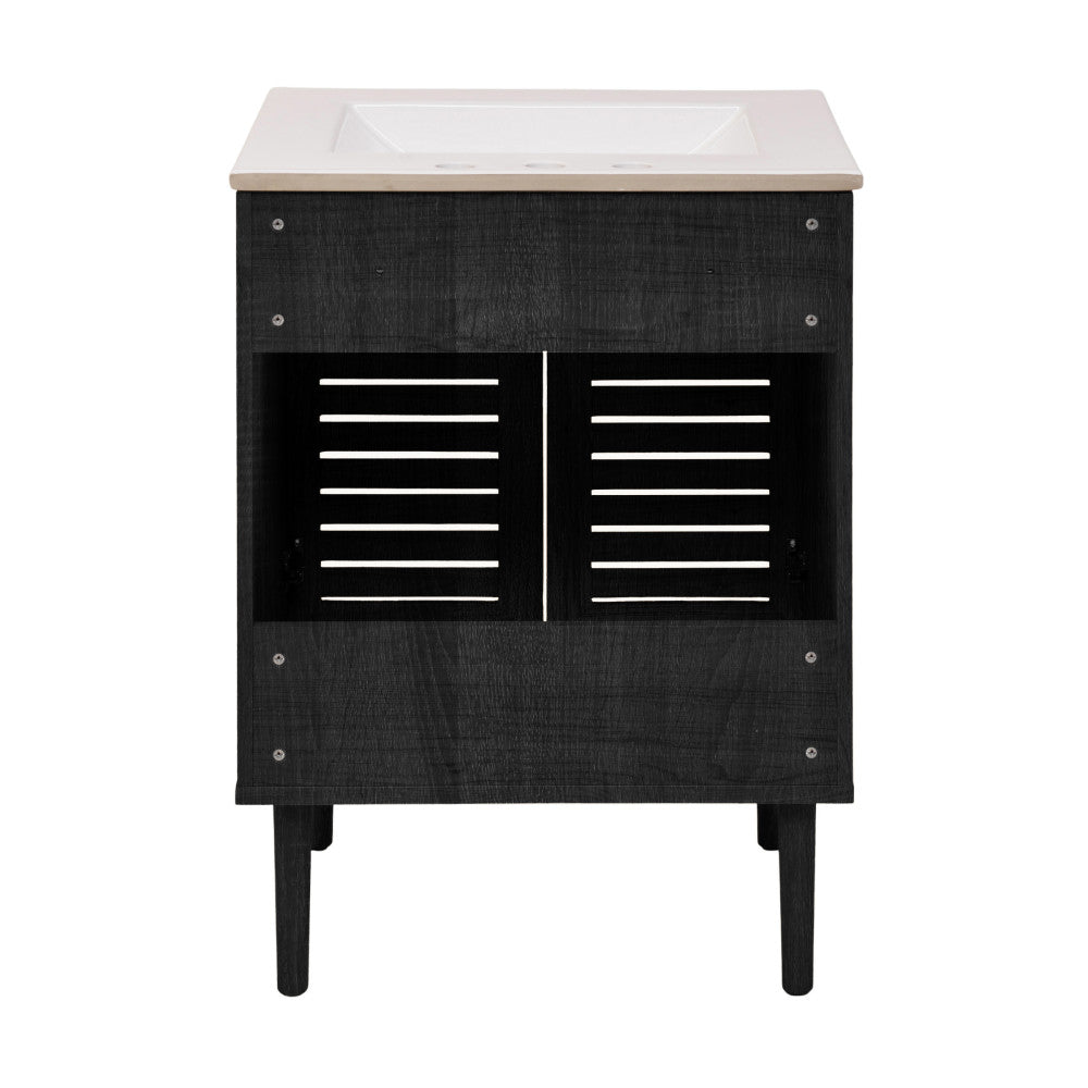 Bron 24" Freestanding Bathroom Vanity in Black Oak with 3-Hole Widespread Sink Top