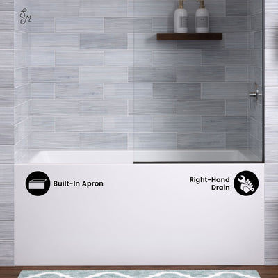 Voltaire 54 x 30 Skirted Right Drain Soaking Apron Bathtub in Glossy White with Integrated Overflow, Drain Included