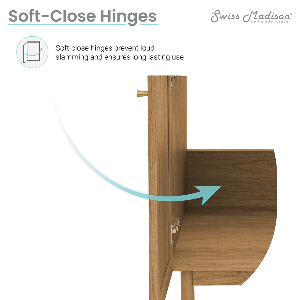 24-inch freestanding bathroom vanity in golden oak, single sink, soft-close doors.