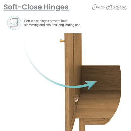 24-inch freestanding bathroom vanity in golden oak, single sink, soft-close doors.