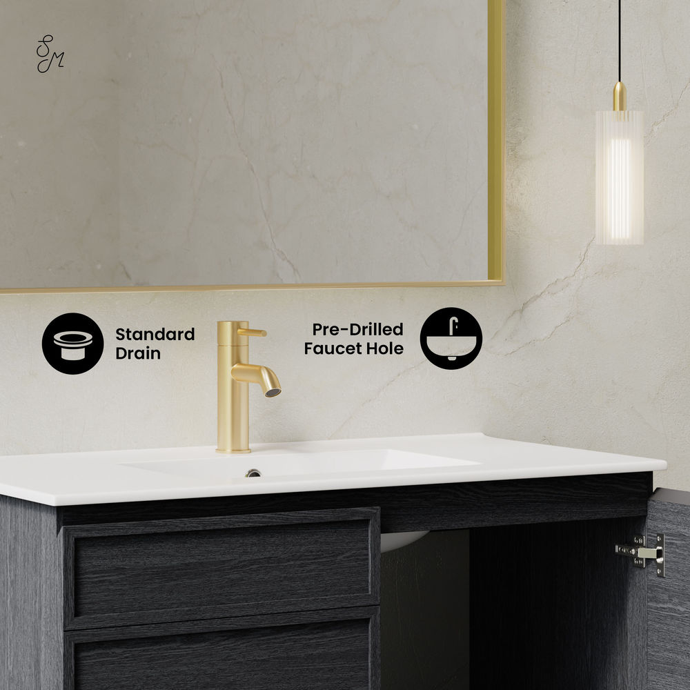 St. Tropez 36" Wall-Mounted Bathroom Vanity in Black Oak with Sink Top
