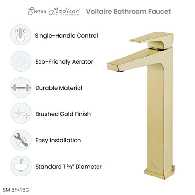 Voltaire Single Hole, Single-Handle, High Arc Bathroom Faucet in Brushed Gold